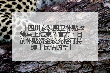 四川家装厨卫补贴政策马上结束？官方：目前补贴资金较充裕可持续丨民情瞭望