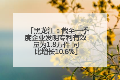 黑龙江：截至一季度企业发明专利有效量为1.8万件 同比增长10.6%